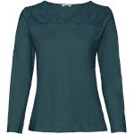 Smaragdgrüne Nachhaltige Langärmelige enna Bio V-Ausschnitt V-Shirts durchsichtig aus Baumwolle für Damen Größe XXL 