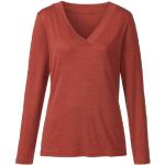 Orange Elegante Langärmelige Waschbär Bio Nachhaltige V-Ausschnitt V-Shirts aus Jersey für Damen Größe L 
