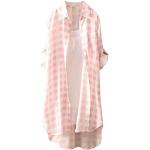 Pinke Karo Elegante Kurzärmelige Schulterfreie Tunika-Blusen mit Rüschen aus Chiffon für Damen Größe XXL für den für den Sommer 