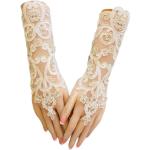 Elfenbeinfarbene Fingerlose Handschuhe & Halbfinger-Handschuhe aus Spitze für Damen für die Braut 