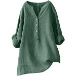 Grüne Unifarbene Oversize V-Ausschnitt Tunika-Blusen mit Knopf aus Spitze für Damen Größe 4 XL für den für den Sommer 