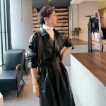 Schwarze Streetwear Wasserdichte Regenmäntel aus Leder maschinenwaschbar für Damen Übergrößen für den für den Herbst 