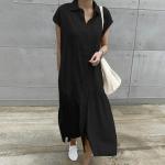 Schwarze Unifarbene Streetwear Kurzärmelige Maxi Shirtkleider für Damen Größe 4 XL Große Größen für den für den Sommer 