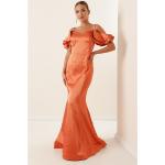 Orange Maxi Lange Abendkleider aus Satin für Damen Größe 3 XL 