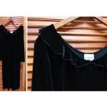Schwarze Vintage Midi Samtkleider mit Rüschen für Damen Größe M 