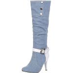 Hellblaue Elegante High-Heel Stiefel mit Schnürsenkel orthopädisch für Damen Größe 39 für den für den Winter 
