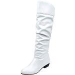 Weiße Elegante Damenoverkneestiefel mit Schnürsenkel in Komfortweite aus Veloursleder wasserdicht Größe 39 für den für den Herbst 