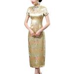 Goldene Vintage Kurzärmelige Cheongsams & Qipaos aus Brokat für Damen Größe L für Partys 