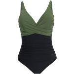 Dunkelgrüne Vintage V-Ausschnitt Push-Up Badeanzüge aus Nylon in 75C für Damen Übergrößen 1-teilig 