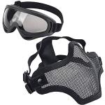 LAOSGE Paintball Maske, Airsoft Schutzausrüstung, Set mit Halbgesichtsmasken Maske Paintball Schutzbrille Klar Stahl Maske üBerbrille für CS/Jagd/Paintball/Shooting (Black)