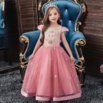 Rosa Unifarbene Elegante Kurzärmelige LAPA Maxi Rundhals-Ausschnitt Kinderfestkleider mit Reißverschluss aus Mesh Handwäsche für Mädchen Größe 146 für den für den Sommer 