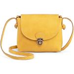 Gelbe Retro Vegane Kleine Handtaschen mit Reißverschluss aus Leder mit Handyfach für Damen 