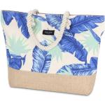 Reduzierte Blaue Blumenmuster Canvas Shopper mit Reißverschluss aus Canvas mit Innentaschen für Damen 