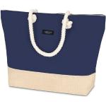 Reduzierte Blaue Canvas Shopper mit Reißverschluss aus Canvas mit Innentaschen für Damen 