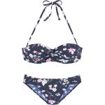 Marineblaue Blumenmuster Neckholder-Bikinis mit Bügel für Damen Größe XS 