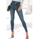 Goldene Sexy LASCANA Stretch-Jeans mit Knopf aus Denim enganliegend für Damen 