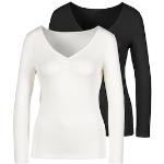 Langarmshirt LASCANA "Rippshirt" schwarz-weiß (schwarz, weiß) Damen Shirts V-Shirts