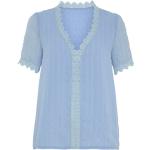 Hellblaue Kurzärmelige LASCANA V-Ausschnitt Transparente Blusen & durchsichtige Blusen aus Chiffon für Damen 