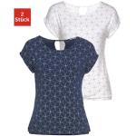 Blaue LASCANA T-Shirts mit Cutwork aus Viskose für Damen Größe XS 2-teilig 