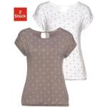 Taupefarbene LASCANA T-Shirts mit Cutwork aus Viskose für Damen Größe XS 2-teilig 
