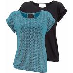 Reduzierte Petrolfarbene LASCANA T-Shirts mit Cutwork aus Jersey für Damen Größe XS 2-teilig 