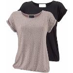 Reduzierte Taupefarbene LASCANA T-Shirts mit Cutwork aus Jersey für Damen Größe XS 2-teilig 