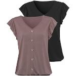 Taupefarbene LASCANA T-Shirts mit Knopf aus Jersey für Damen Größe XS 2-teilig 