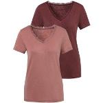 Auberginefarbene LASCANA V-Ausschnitt T-Shirts aus Spitze für Damen Größe XS 