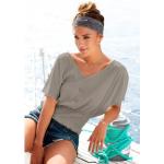 Khakifarbene LASCANA V-Ausschnitt V-Shirts aus Polyester für Damen Größe XS 