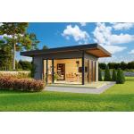 Moderne Lasita Maja Design-Gartenhäuser imprägniert 70mm aus Massivholz mit Flachdach Ständerbauweise 