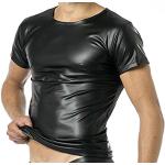 Schwarze Sexy Halblangärmelige Verano T-Shirts aus Latex für Herren Größe 4 XL Große Größen 