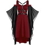 Reduzierte Bordeauxrote Gothic Maxi Schulterfreie Schulterfreie Kleider für Damen Größe XL für Partys 