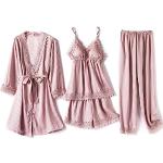 Pinke Gestreifte Elegante Pyjamas lang aus Seide für Damen Größe M 4-teilig 