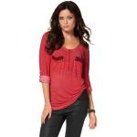Rote Langärmelige Laura Scott T-Shirts mit Glitzer aus Jersey für Damen Größe M 
