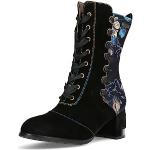 Schwarze Blumenmuster Laura Vita Stiefeletten & Boots mit Nieten mit Reißverschluss aus Leder für Damen Größe 39 