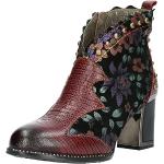 Reduzierte Rote Blumenmuster Laura Vita Blockabsatz Stiefeletten & Boots mit Nieten mit Nieten mit Reißverschluss aus Leder für Damen Größe 39 