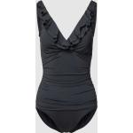 Schwarze Unifarbene Ralph Lauren Lauren by Ralph Lauren V-Ausschnitt Damenbadeanzüge mit Rüschen Größe S 