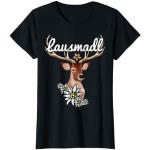 Schwarze Blumenmuster T-Shirts mit Hirsch-Motiv für Damen Größe S zum Oktoberfest 