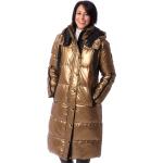 Reduzierte Goldene Gesteppte Trendzone Maxi Damensteppmäntel & Damenpuffercoats mit Reißverschluss aus Leder mit Kapuze Übergrößen für den für den Winter 