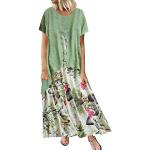 Grüne Batik Vintage Kurzärmelige Maxi Sommerkleider aus Leinen für Damen Größe 5 XL Große Größen für den für den Sommer 