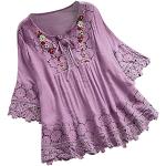 Violette Gepunktete Elegante Langärmelige V-Ausschnitt T-Shirts aus Spitze für Damen Größe 5 XL für den für den Sommer 