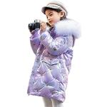 Lila Bestickte Wasserdichte Winddichte Atmungsaktive Kinderkapuzenmäntel für Mädchen Größe 158 für den für den Winter 