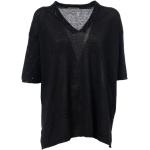 Reduzierte Schwarze Le Tricot Perugia V-Ausschnitt Asymmetrische Pullover aus Leinen für Damen Größe L 