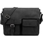 Schwarze Vintage Leabags Herrenlehrertaschen mit Reißverschluss aus Glattleder mit Laptopfach 