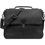 Schwarze Vintage Leabags Herrenlehrertaschen mit Reißverschluss aus Glattleder mit Laptopfach 