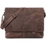 Braune Vintage Leabags Herrenlehrertaschen mit Reißverschluss aus Büffelleder mit Laptopfach 