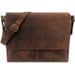 Braune Vintage Leabags Herrenlehrertaschen mit Reißverschluss aus Büffelleder mit Laptopfach 