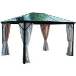Leco Profi-Pavillon Metall-Gartenüberdachung 300 x 365 cm, braunes Dach/ Seitenteile in natur
