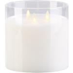 LED-Echtwachs-Kerze im Windglas mit 3 beweglichen Flammen, weiß