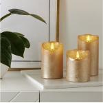 Goldene Rustikale 10 cm LED Kerzen mit beweglicher Flamme strukturiert 